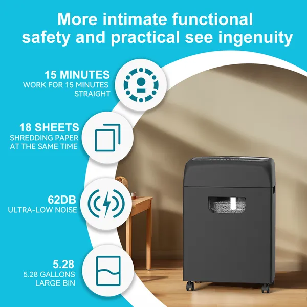 Woolsche Paper Shredder For Home,18-Sheets Cross Cut With 5.28 Gallon Pull Out Bin,P-4 Security Level, Shred Paper And Credit Card And CD,Ultra-quiet