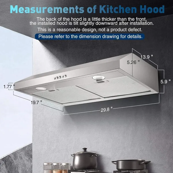 30 Inch Kitchen Under Cabinet Range Hood 500 CFM Stainless Steel 3-Speed