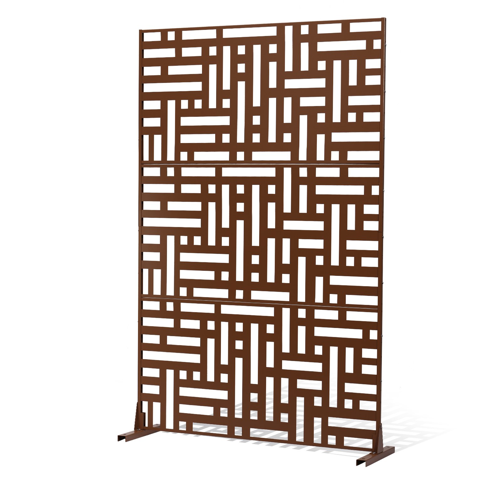 Metal Privacy Screen, 36" W X 72" H, Outdoor Privacy Screens & Panels, Freestanding Outdoor Divider With Stand, 3-Panel Decorative Garden Steel Privacy Fence For Balcony Patio Indoor Room Brown - Image 1