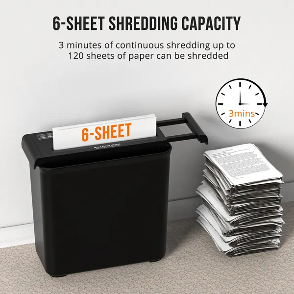 Small Paper Shredder For Home, 6 Sheet Strip Cut Paper Shredder Without Basket,Portable Shredder Extendable Arm Design With Overheat Protection For Home Office