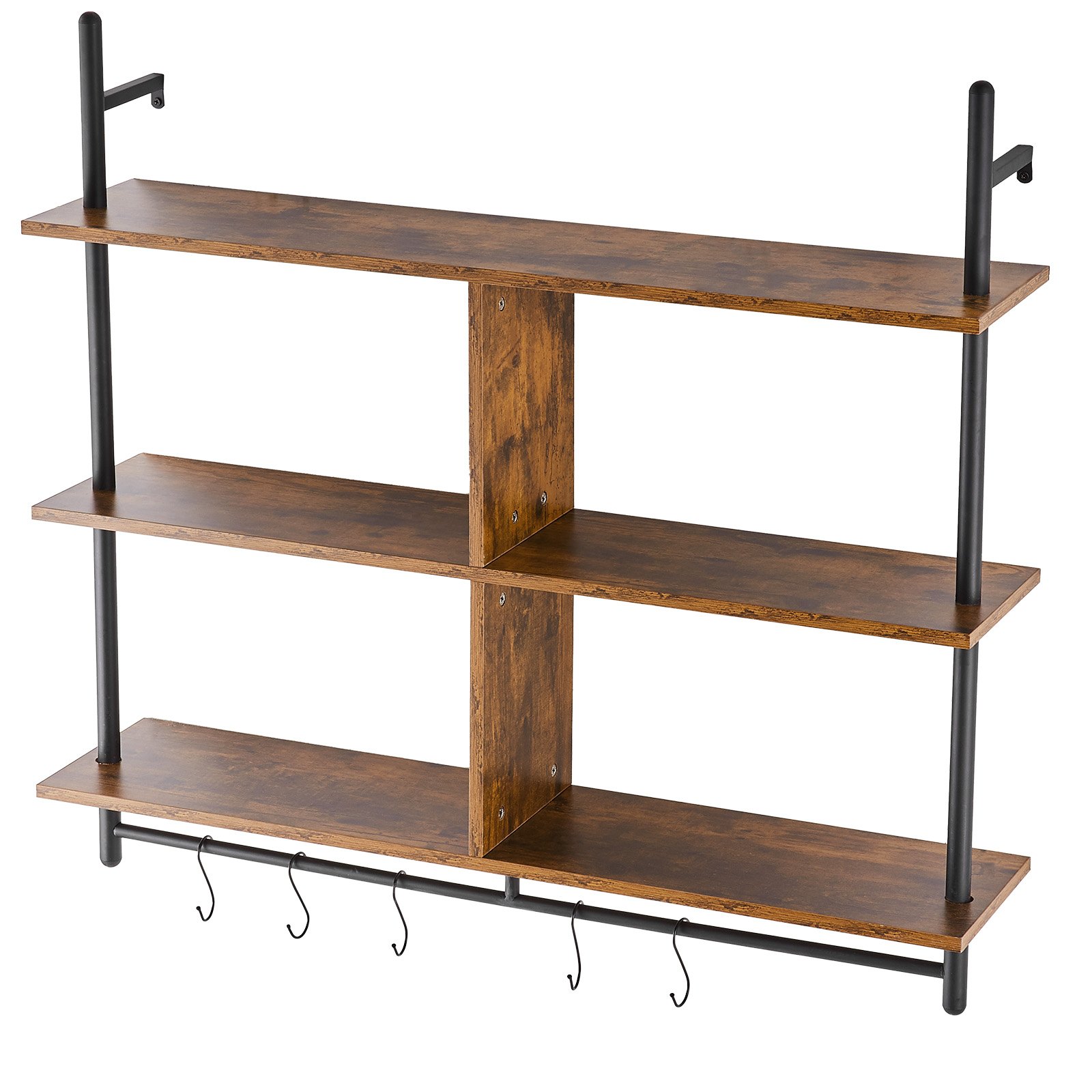 Industrial Pipe Shelf, 3 Tier 41.5x9.84in, Wall-Mount Floating Rustic Wood Shelves Bracket Display Bookshelf, Storage Rack Sundries Holder For Kitchen Bedroom Bathroom Living Room, Black