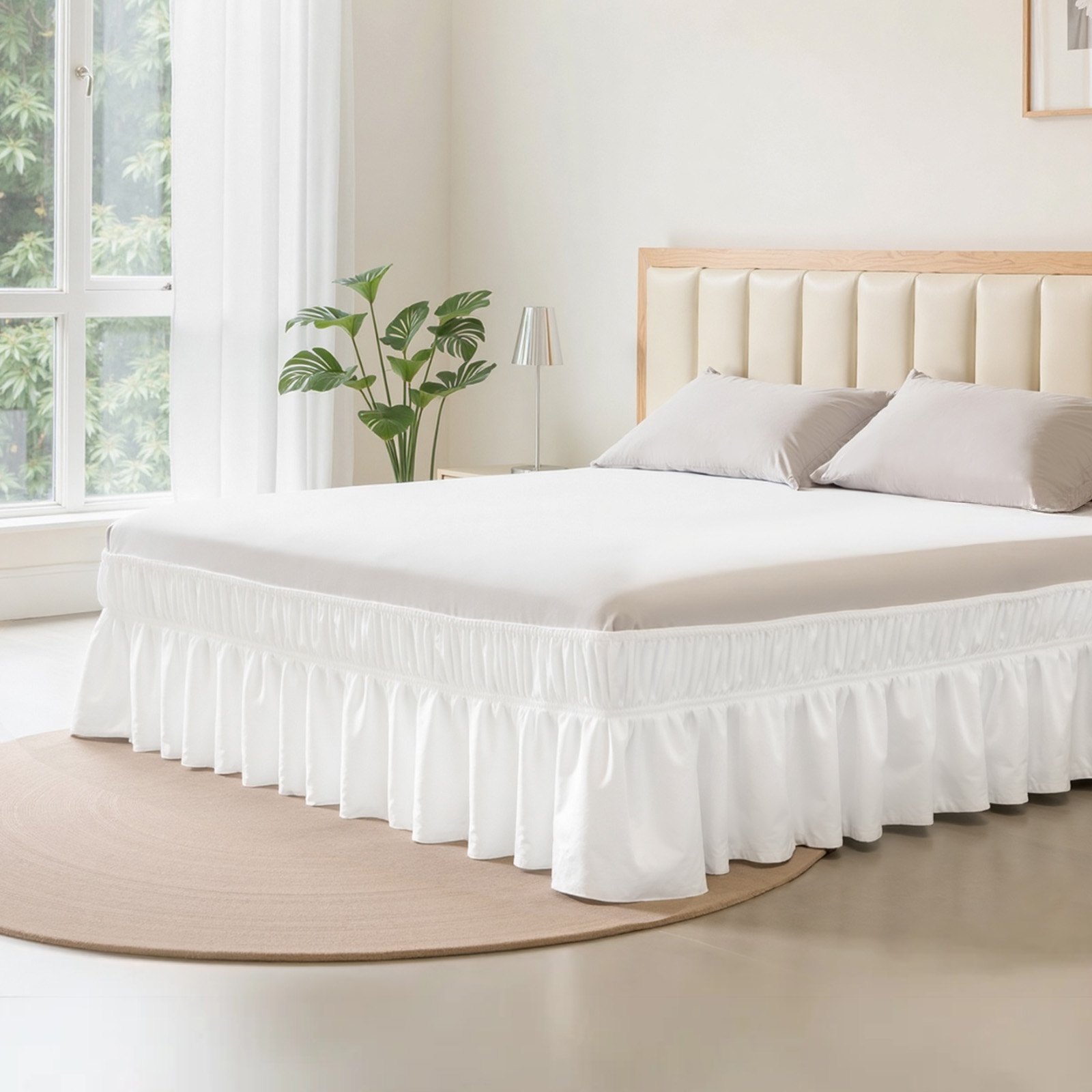 Wrap Around Bed Skirt, 15 In Drop, White Dust Ruffle Queen Size, Three Sides Adjustable Bedskirt With Easy Fit Elastic Strap, Wrinkle Free & Fade R... - Shop at LoveMi