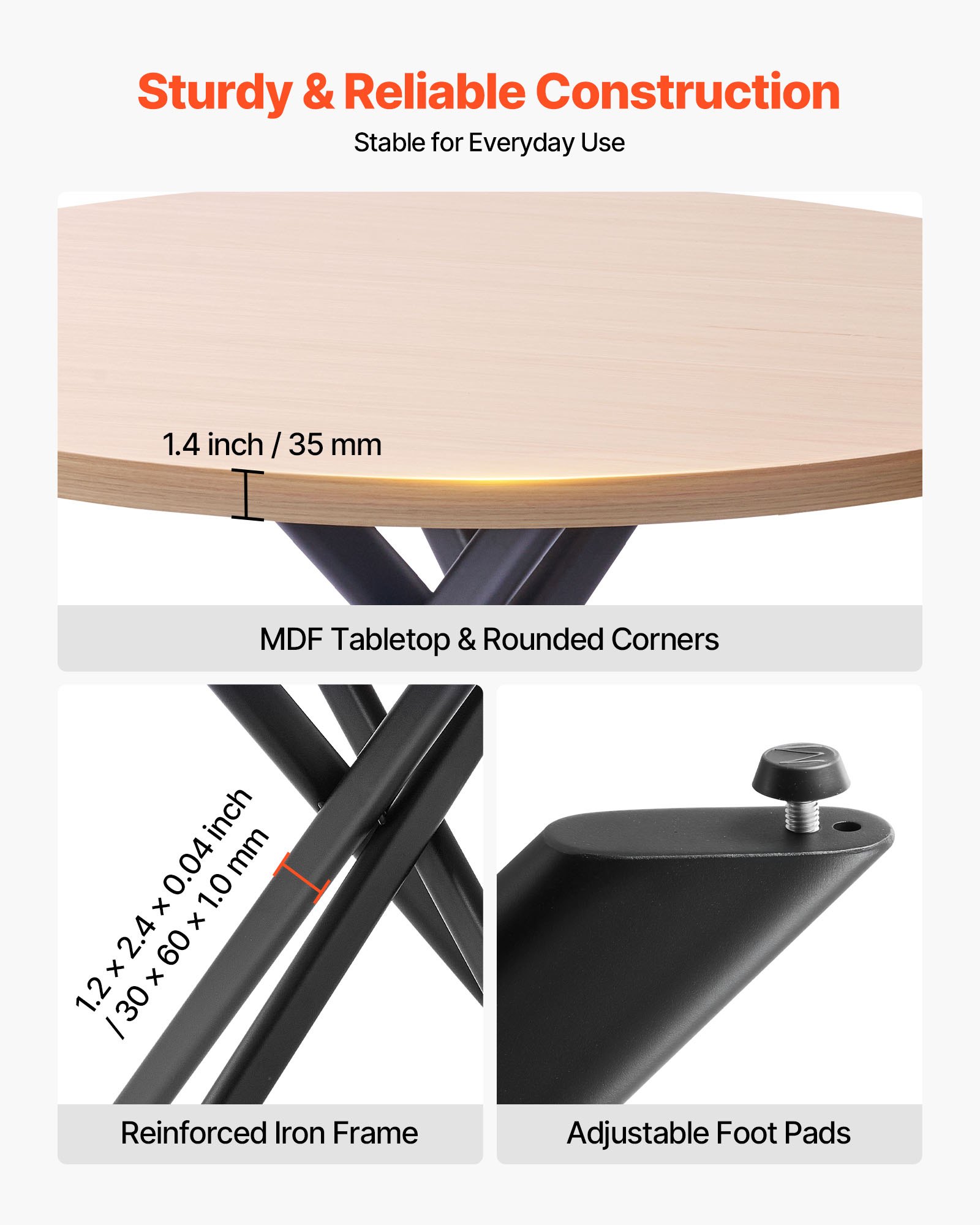 5-Piece Dining Table Set, Space-Saving Round Kitchen Table With 4 Upholstered Orange Chairs, PU Leather Cushions, Modern Wood-Tone Desk With Adjustable Foot Pads For Dining Room, Small Spaces_voghion.com