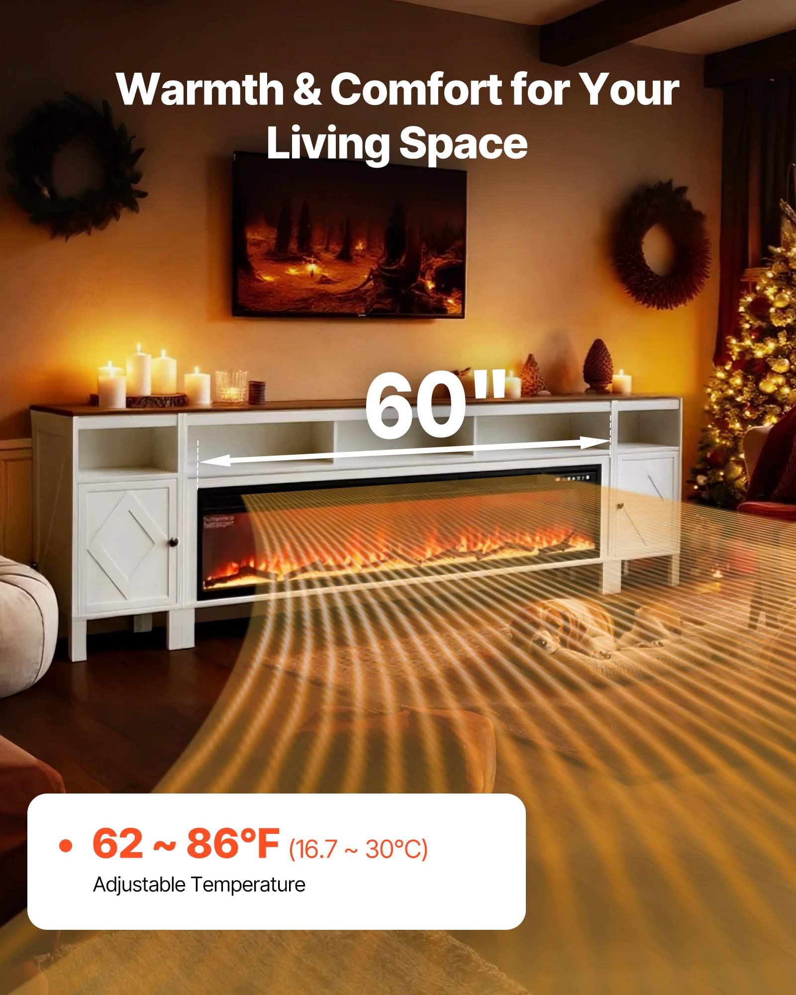 Fireplace TV Stand — Farmhouse Fireplace TV Stand for TVs Up — photo 3