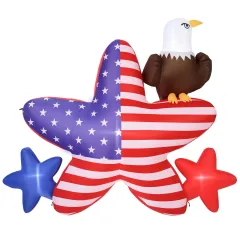 4.82 Ft Patriotic Inflatable Decoration, Fourth Of July Blow Up Inflatable Independence Day Decoration, Five-pointed Star & Eagle With Built-in LED... - View 1
