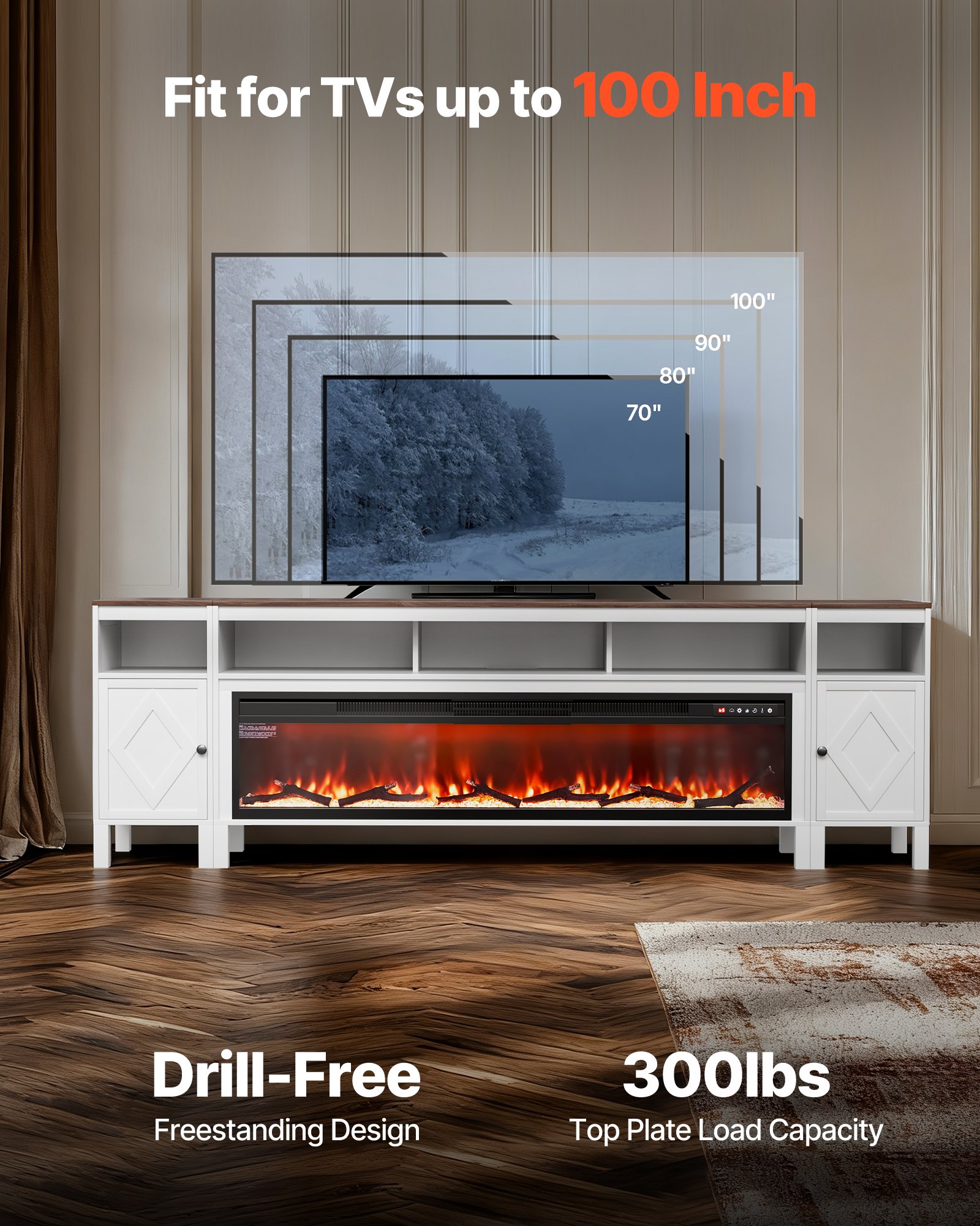 Fireplace TV Stand — Farmhouse Fireplace TV Stand for TVs Up — photo 4