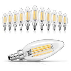 LED Candelabra Bulbs, 12-Pack Dimmable Chandelier Light Bulbs, Vintage Clear Glass Candle Light Bulb With 2725K Warm Lighting, 90+ High CRI & E12 B... - View 1