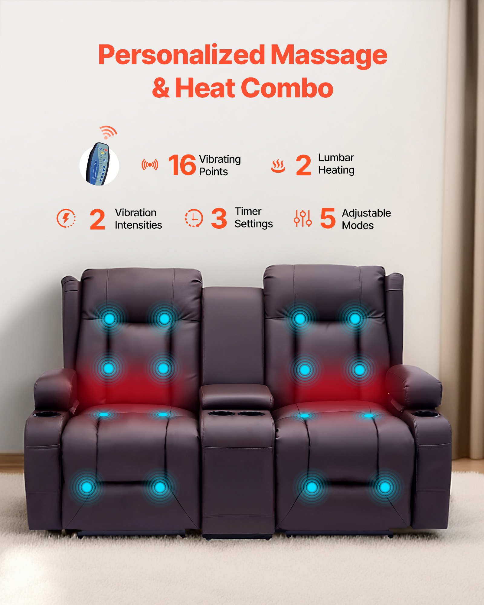 Loveseat Recliner Sofa β Power Reclining Couch with Heating β photo 3