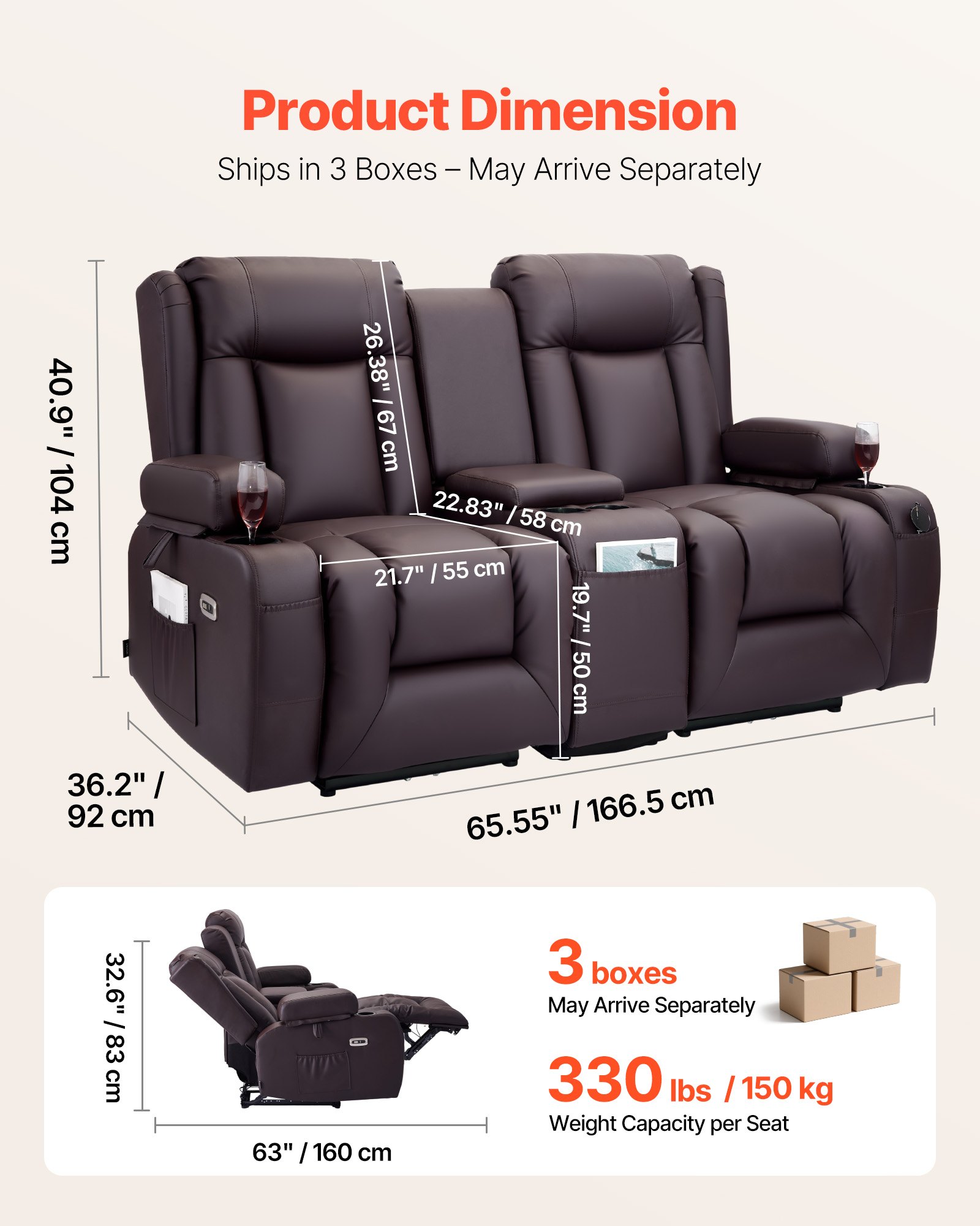 Loveseat Recliner Sofa β Power Reclining Couch with Heating β photo 4