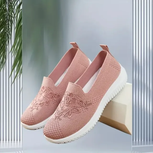 Women'S Breathable Hollow Flat Shoes, Shallow Mouth Flower Solid Color Mesh Shoes, Fashionable Lazy Shoes Pinkcolor - Shop at LoveMi