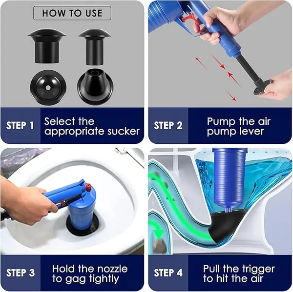 Toilet Piston Tool Set, Pneumatic Sewer Blaster, Sink Piston, Sewer Clog Removal Tool For Sinks, Toilets, Bathrooms, Showers, Kitchens, Clogged Pipes