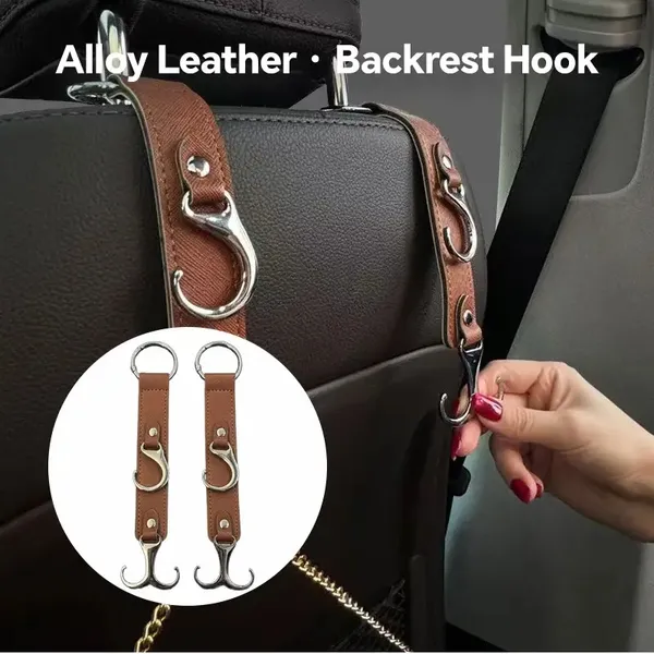 2 Pieces PU Car Hooks, Car Seat Cushion Hooks, Car Seat Back Storage Hooks, Faux Leather Car Hooks, Multi-functional Car Headrest Hooks, Car Seat Storage Boxes,