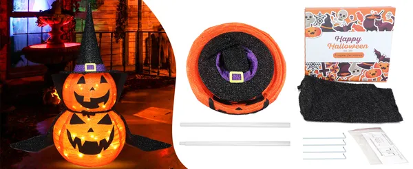 3FT Halloween Collapsible Pumpkin Decoration, 50 LED Pop-Up Pumpkin Lamp With Star Cap, Plug In Halloween Jack-O-Lantern With Metal Stand For Indoor Outdoor Garden Patio Party Decor_maomaolike.com