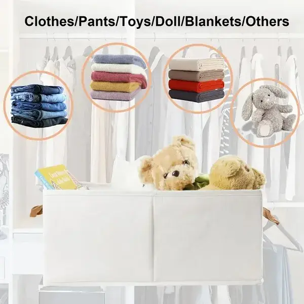 Portable Clothes Storage Box Foldable Thick Cloth Storage And Storage Bag For Organizing Bedroom Wardrobe Clothes With Window Storage Nano White And Linen Model