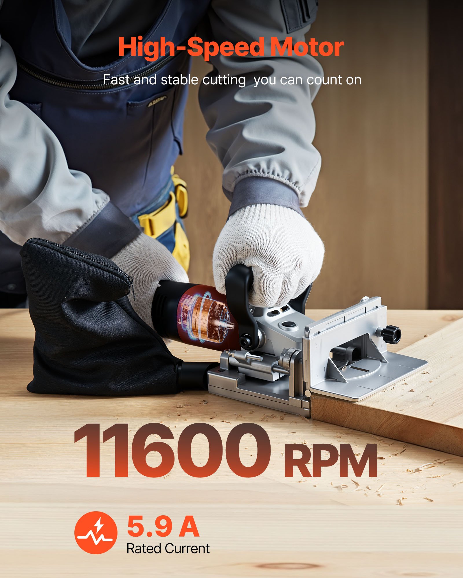 Biscuit Plate Joiner, 5.9A, Plate Joiner Tool Kit With 11,600 RPM 760W Motor, 45-Degree Locating Notch, Carbide… - 3