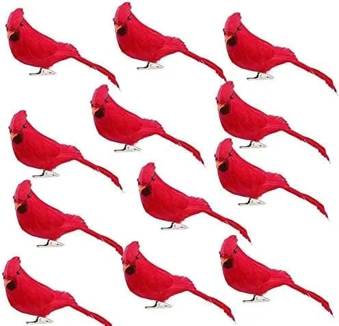 Red Birds Cardinal With Clip On Christmas Tree Decoration Artificial Red Birds With Feathers For Wreath Ornaments Red - Shop at LoveMi
