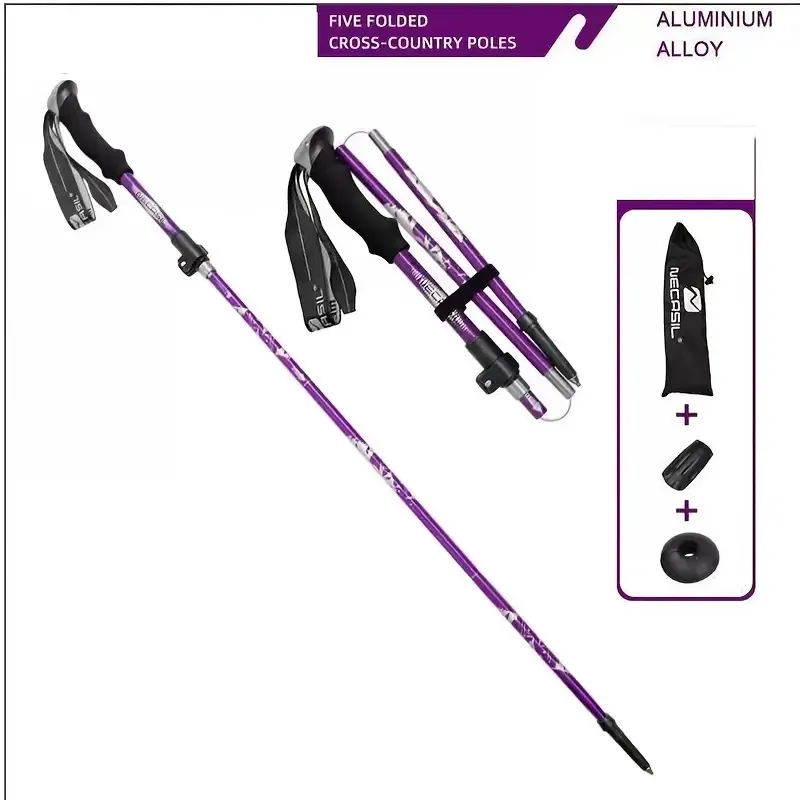 5-Section Collapsible Hiking Poles - Lightweight Trekking Poles With Secure External Lock, Adjustable Length, Sturdy - Ergonomic EVA Grip For Mountain Climbing, Camping, Trail Hiking - Perfect Gift Fo