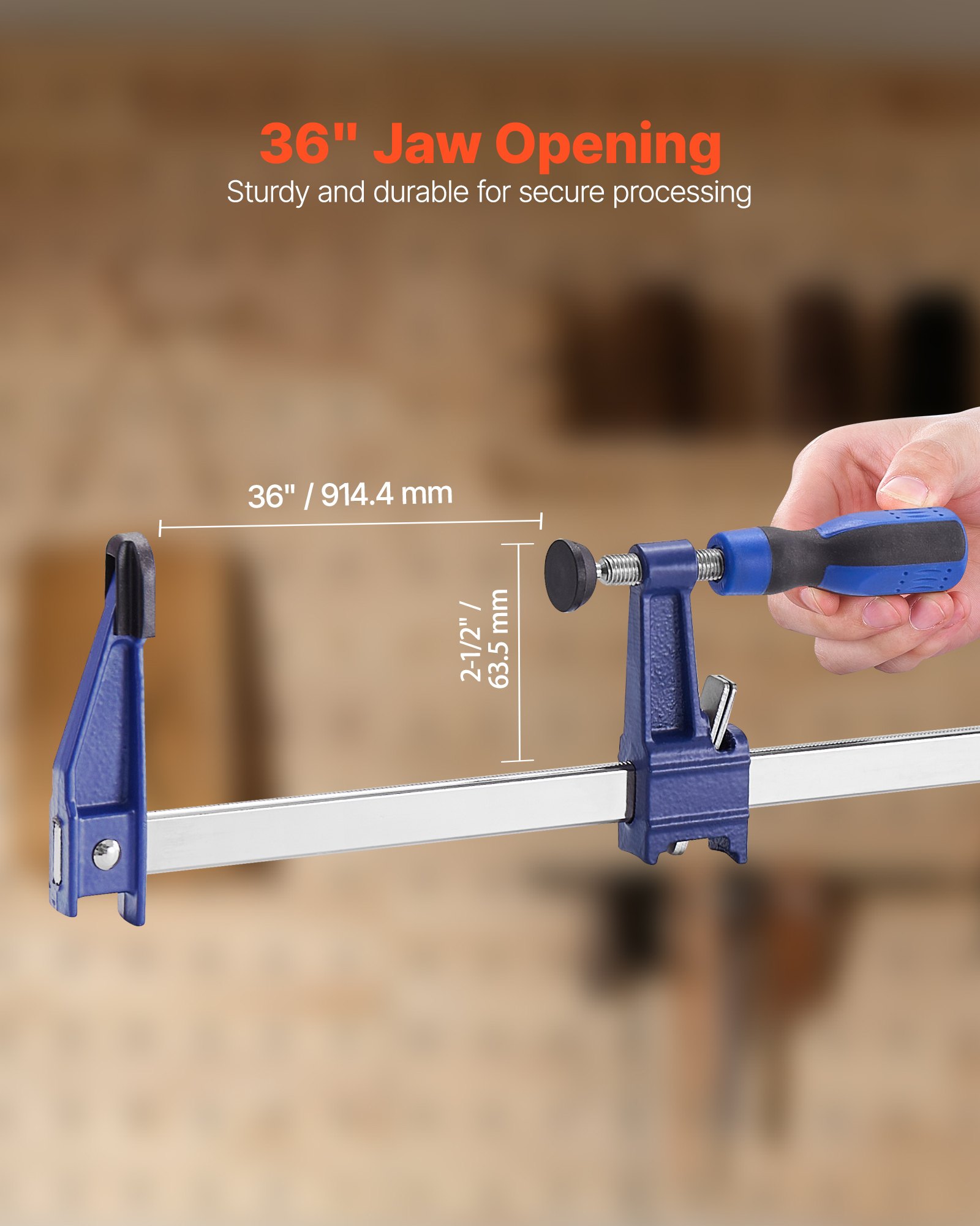 Bar Clamps For Woodworking, 2-Pack 36 Inch Opening, Lockable F-Clamp With Load Limit, 2-1/2 Inch Depth, Cast Iron… - 4