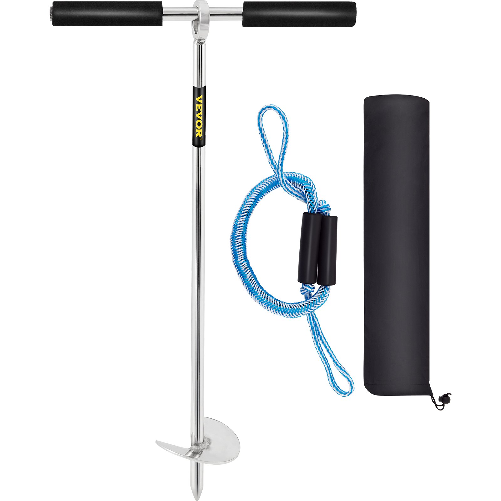 Sand Anchor, 18\" Length Auger To The Beach And Sandbar, 316 Stainless Steel Screw Anchor With Removable Handle, Bungee Line & Carry Bag, For Jet Ski PWC Pontoon Kayak Silver - Shop at LoveMi