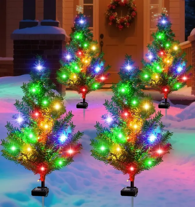 Solar Christmas Tree Outdoor Decor, Waterproof Solar Xmas Decorations Garden Stake Lights, Multi Color LED Christmas Décor For Outside Landscape Pa... 4Pcschristmastrees - Shop at LoveMi