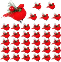 Red Cardinal With Clip On Christmas Tree Mini Ornament Red Feather Faux Birds Decorations Bird Craft Ornament For Christmas Tree Home Outdoor Wreat... - View 1