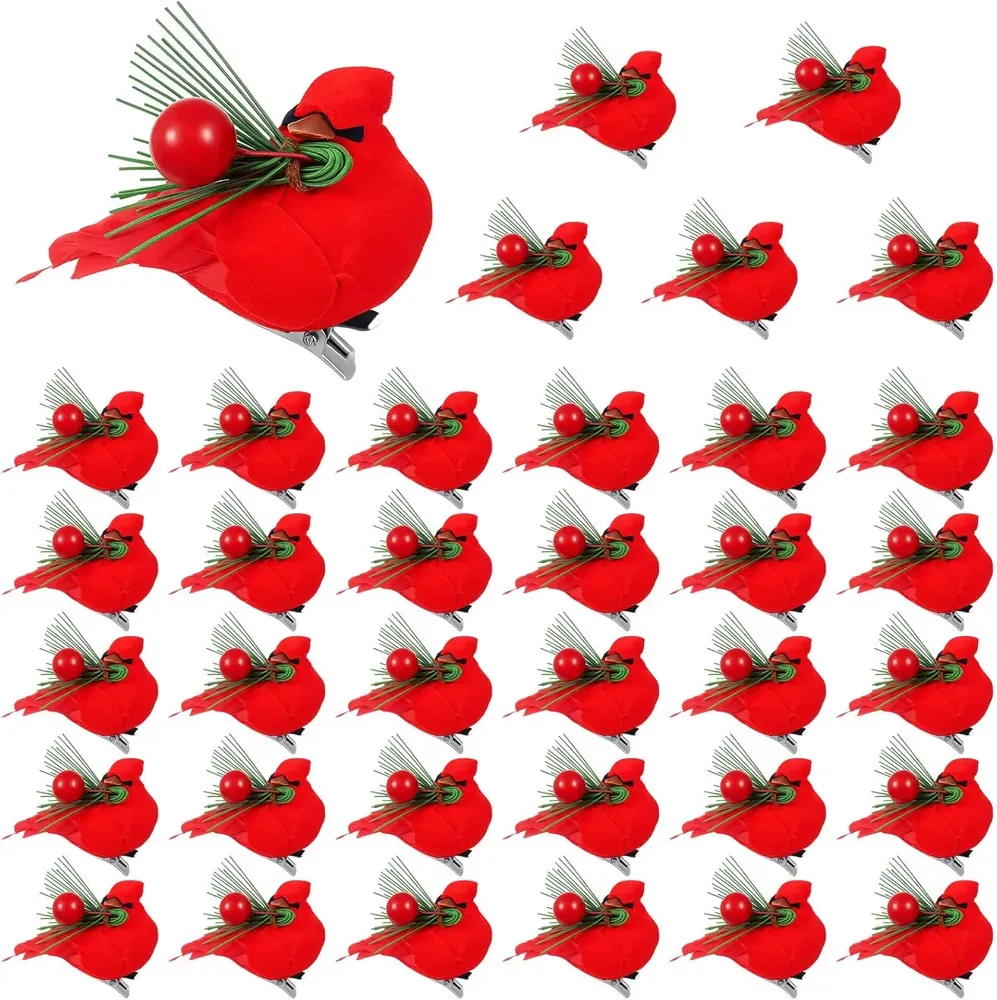 Red Cardinal With Clip On Christmas Tree Mini Ornament Red Feather Faux Birds Decorations Bird Craft Ornament For Christmas Tree Home Outdoor Wreat...