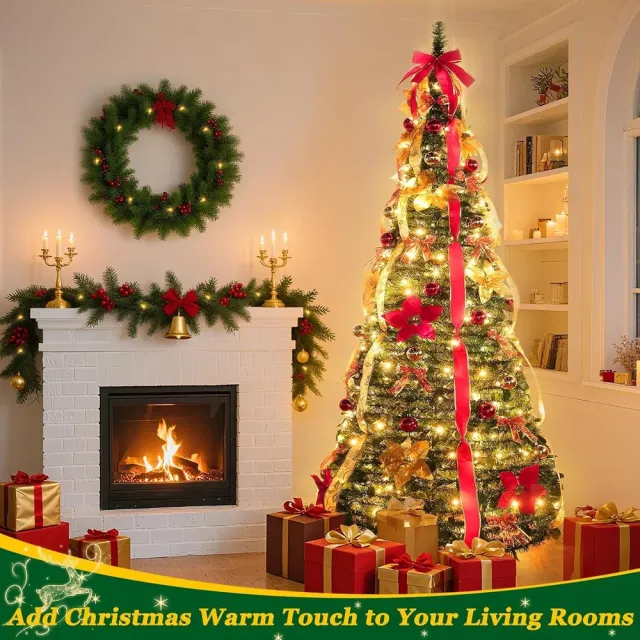 6 Ft Pre Decorated Pop Up Full Christmas Tree Prelit 200 Warm White LED Lights 8 Modes Timer UL Plug In, 1 Minute Pull Up Collapsible Christmas Tre... Red - Shop at LoveMi