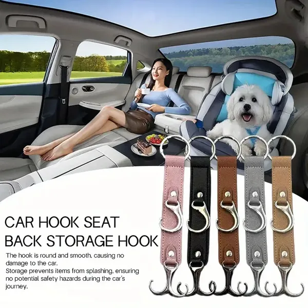 2 Pieces PU Car Hooks, Car Seat Cushion Hooks, Car Seat Back Storage Hooks, Faux Leather Car Hooks, Multi-functional Car Headrest Hooks, Car Seat Storage Boxes,