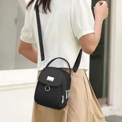 Women Crossbody Bag Nylon Messenger Bags Simple Purse For Work, Multi-pocket Storage Shoulder Handbag - Black - View 1