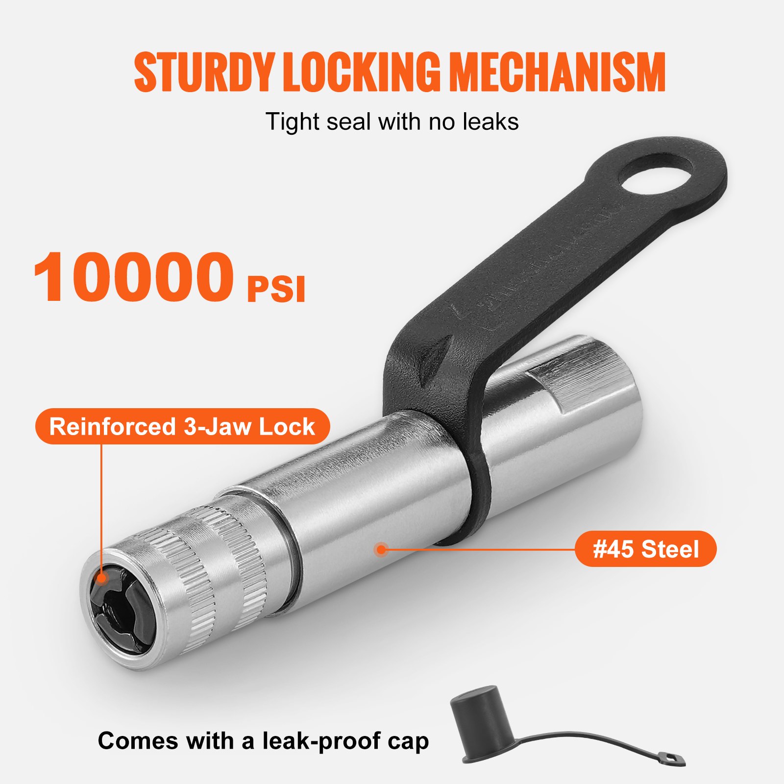 Grease Gun Coupler, 10000 PSI High Pressure, 3-Jaw Locking, Quick Release Grease Gun Tip With Hose/Zerk Fittings Cleaner/Leak-Proof Cap, Compatible With All Grease Guns 1/8" NPT Grease Fittings_voghion.com