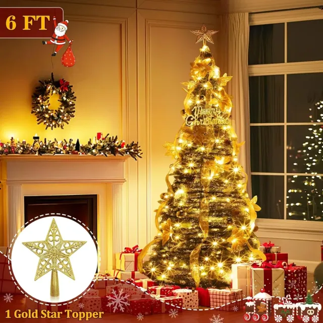 6Ft Pop Up Full Christmas Tree Prelit Dual Color Change And Pre Decorated 80 Ornaments 1 Minute Christmas Tree 200 Warm White&Colored Lights Timer ... Goldtree - Shop at LoveMi