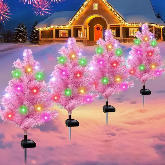 Solar Christmas Tree Outdoor Decor, Waterproof Solar Xmas Decorations Garden Stake Lights, Multi Color LED Christmas Décor For Outside Landscape Pa... 4Pcschristmastreespink - Shop at LoveMi