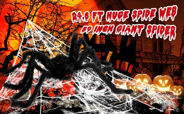 Halloween Decorations 295" Halloween Spider Web Decorations Outdoor + 59" Giant Fake Spider With Triangular Huge Spiders Web Scary Decor Cleara... Black - Shop at LoveMi