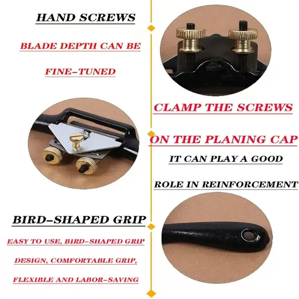 One Traditional Handheld Woodworking Double Line Planer, Adjustable Woodworking Bird Planer, Double Nut Adjustable Woodworking Planer, Equipped With A High-carbon Steel Blade For Smoothing And Shaping - Image 2