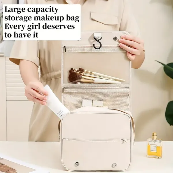 Women'S Pearl Portable Cosmetic Bag, Business Travel Hook Cosmetic Bag, Cosmetic Bag Large Capacity, Toilet Bag With Hook, Suitable For Toiletries, Cosmetics, Brushes And Other Items