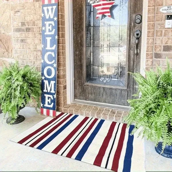 Unique Outdoor Mat, American Vintage Patriotic Star, Machine Washable Non-Slip Mat, Red White Blue Stars & Stripes Design 31×20 Inch Ideal Gift For Patriotic, Patriotic Area Mat, Perfect For Father’s