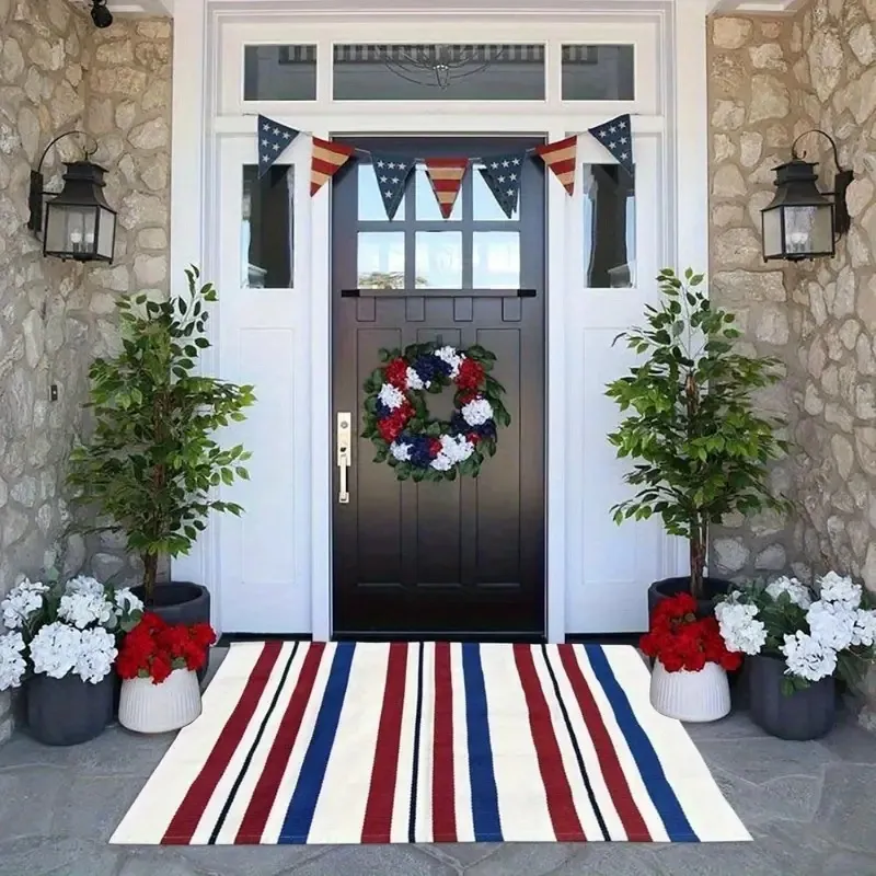 “American Flag Doormat – Patriotic USA Flag Welcome Mat, Non-Slip Indoor/Outdoor Front Door Rug, Veterans Day Gift, Porch Home Decor – Red White And Blue Stars & Stripes Design” – 30×18