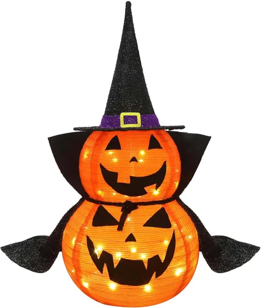 3FT Halloween Collapsible Pumpkin Decoration, 50 LED Pop-Up Pumpkin Lamp With Star Cap, Plug In Halloween Jack-O-Lantern With Metal Stand For Indoor Outdoor Garden Patio Party Decor_maomaolike.com