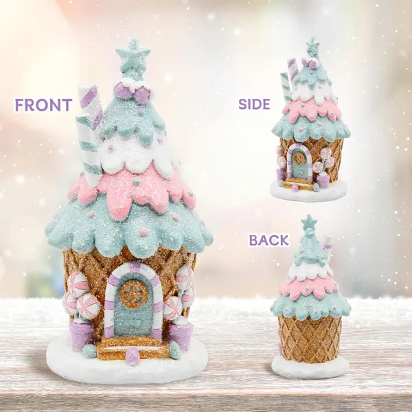 Gingerbread House Decorations, Pastel Pink Gingerbread Christmas Decor, Christmas Resin Ginger Bread Treehouse Decorations Indoor, Xmas Tabletop Village Houses Decor_voghion.com