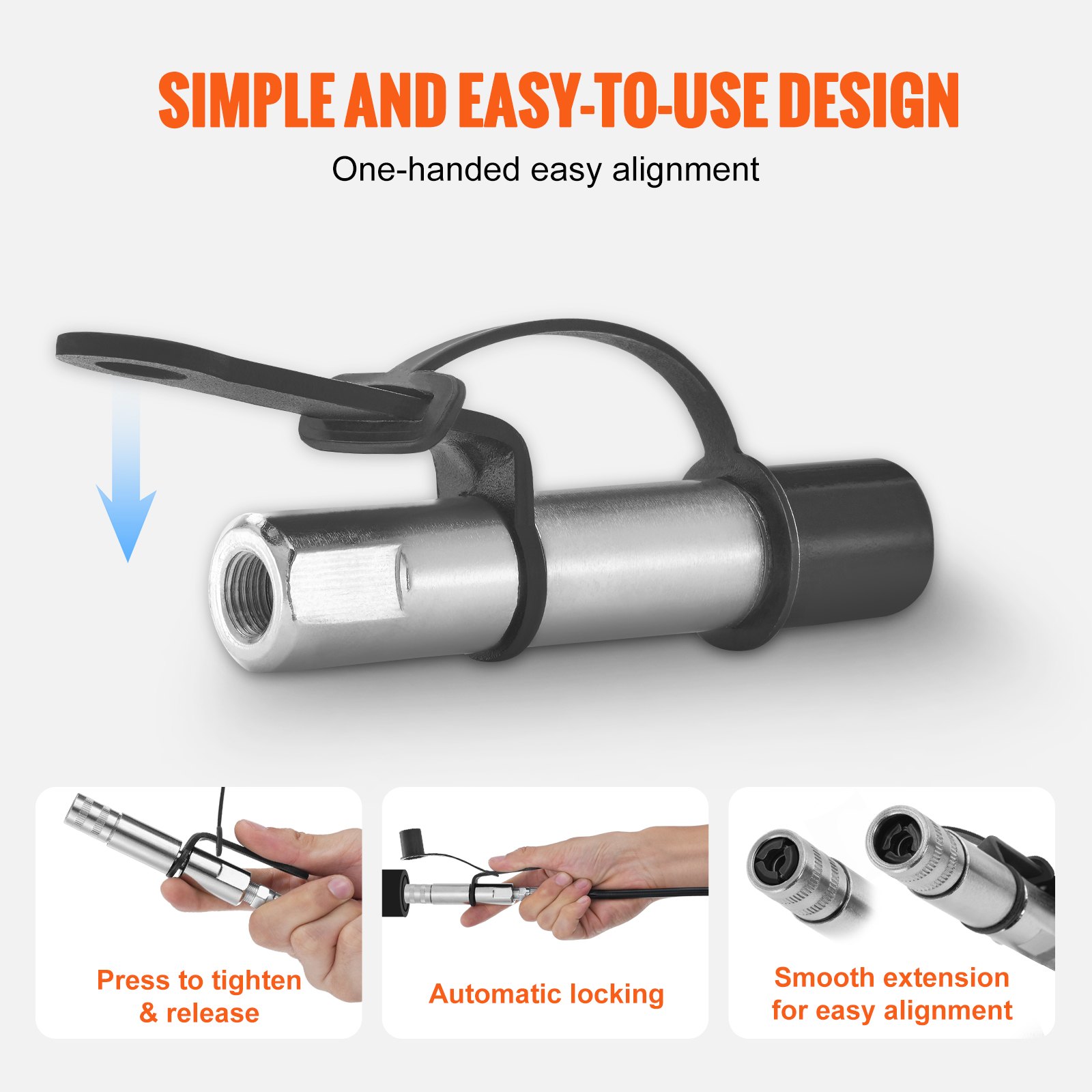 Grease Gun Coupler, 10000 PSI High Pressure, 3-Jaw Locking, Quick Release Grease Gun Tip With Hose/Zerk Fittings Cleaner/Leak-Proof Cap, Compatible With All Grease Guns 1/8" NPT Grease Fittings_voghion.com