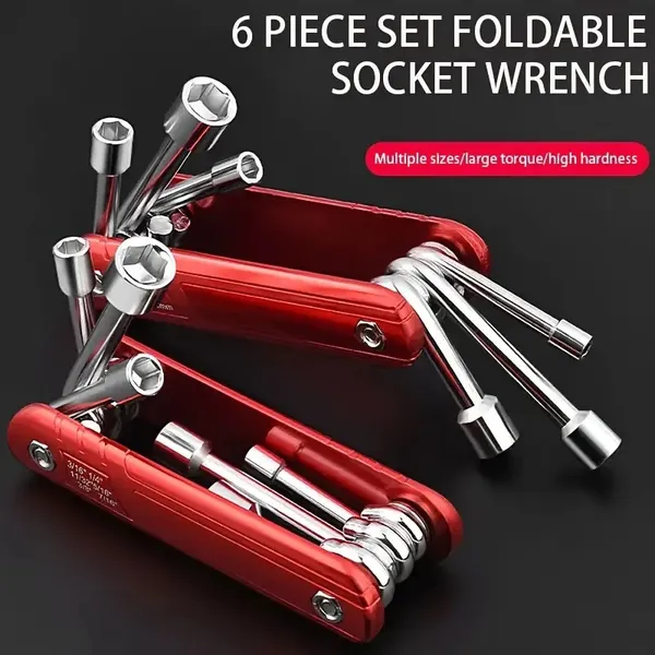 6pcs Folding Socket Wrench Set – Adjustable Hex Keys, Chrome Vanadium Steel, Portable & Durable For Use