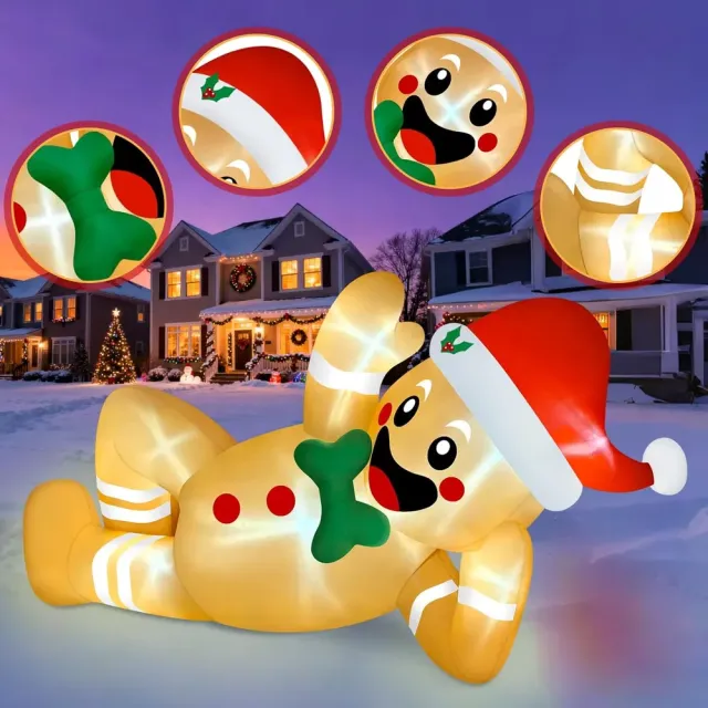 10FT Christmas Inflatables Outdoor Decorations, Giant Lying Gingerbread Inflatable With Built in LED Lights Xmas Blow Up Yard Decoration For Holida... Lyinggingerbreadman - Shop at LoveMi