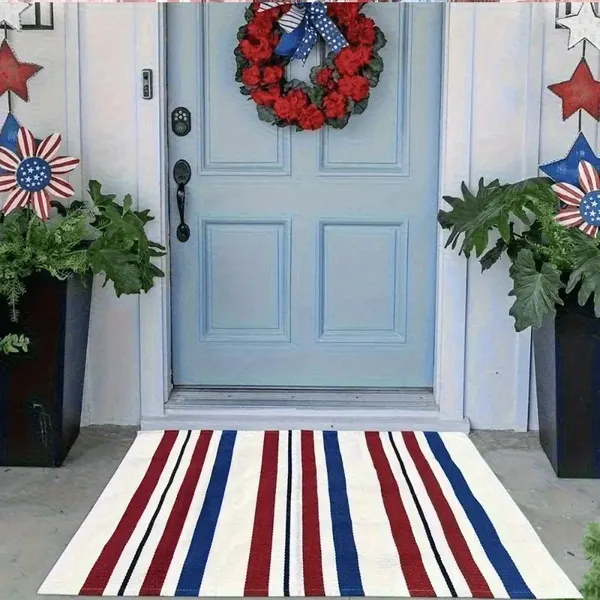 Unique Outdoor Mat, American Vintage Patriotic Star, Machine Washable Non-Slip Mat, Red White Blue Stars & Stripes Design 31x20 Inch Ideal Gift For Patriotic, Patriotic Area Mat, Perfect For 