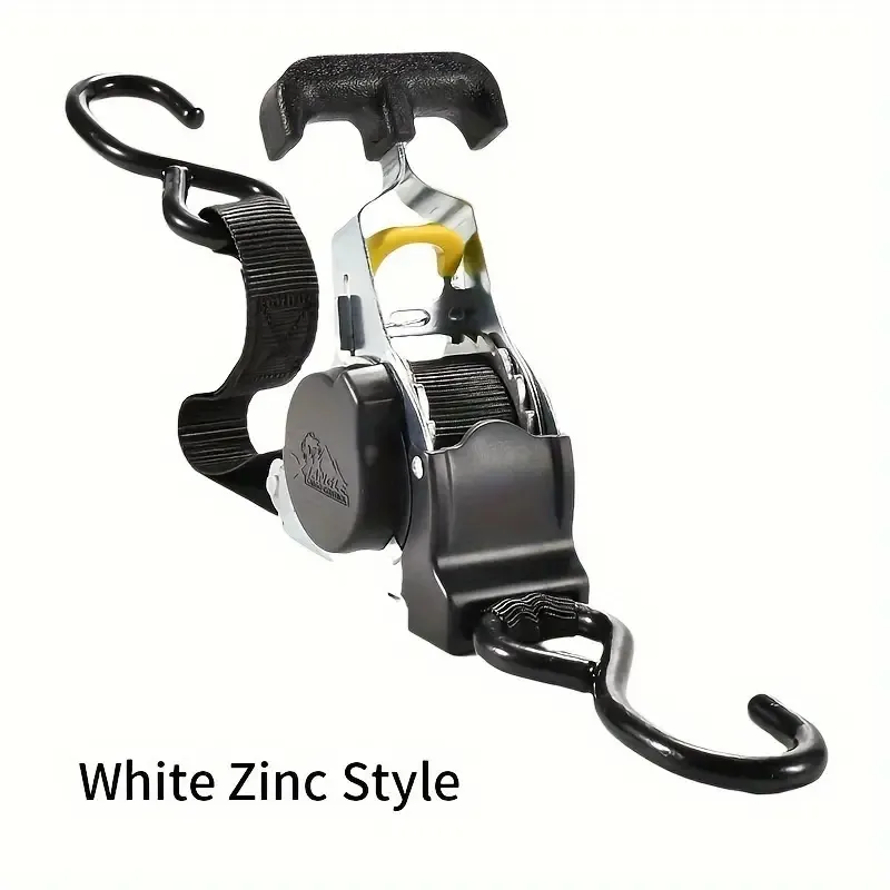 Automatic Ratchet Tension Belt Tensioner, Steel, Heavy Duty Harness For Luggage, Motorcycle And Cargo Holding, With Automatic Belt Recovery Function, No Assembly Required – white