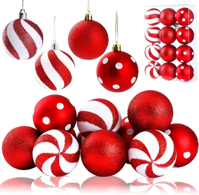 Peppermint Candy Ornaments Candy Cane Balls, Red & White Hanging Stripes Christmas Tree Ornaments For Xmas Party & Indoor/Outdoor Holiday Home ... Classic - Shop at LoveMi