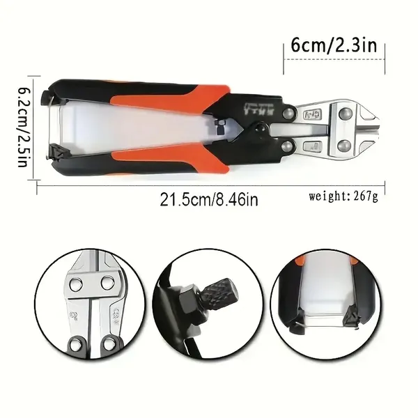 Heavy-duty 8-inch Multi-purpose Wire Cutters, Labor-saving Bolt Cutters With Olecranon Scissors, Chain Pliers, Steel Construction, Polished And Painted Surfaces For Fencing, Construction An