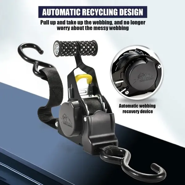 1pc Retractable Ratchet Strap, Self Retractable Tie Down Strap, 10ft Tensile Strength, 1500lbs Tensile Strength, Strong Black Heavy Duty Automatic Ratchet Strap For Securing Cargo, Trucks, Motorcycles