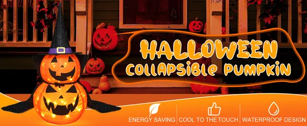 3FT Halloween Collapsible Pumpkin Decoration, 50 LED Pop-Up Pumpkin Lamp With Star Cap, Plug In Halloween Jack-O-Lantern With Metal Stand For Indoor Outdoor Garden Patio Party Decor_maomaolike.com