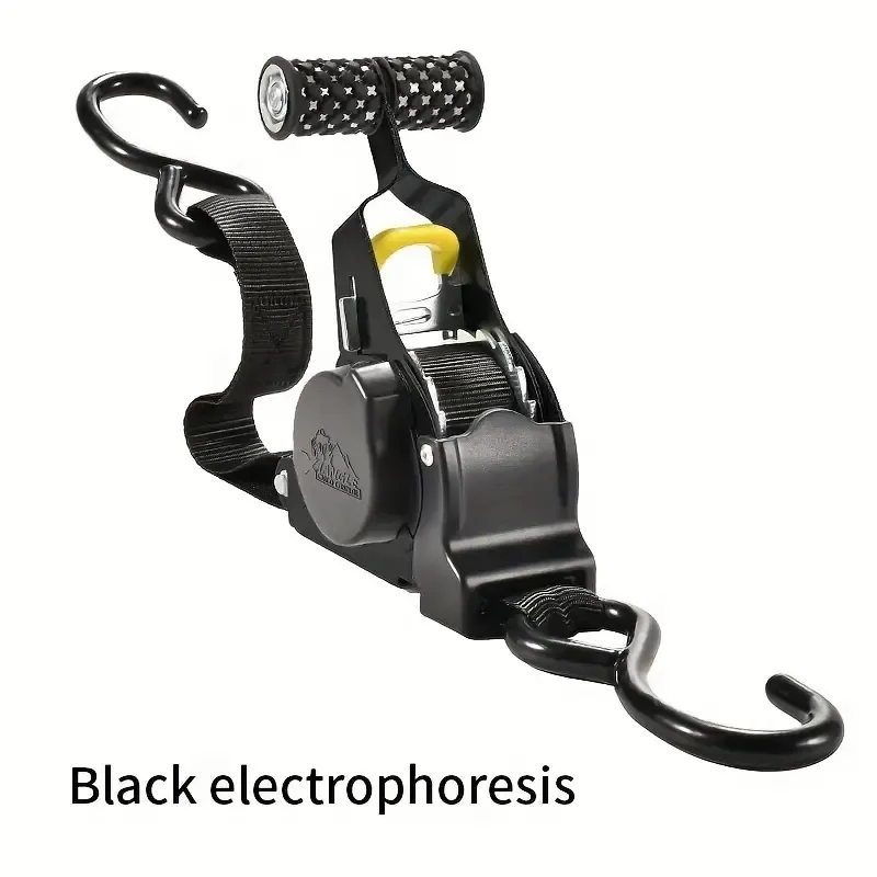 Automatic Ratchet Tension Belt Tensioner, Steel, Heavy Duty Harness For Luggage, Motorcycle And Cargo Holding, With Automatic Belt Recovery Function, No Assembly Required – black