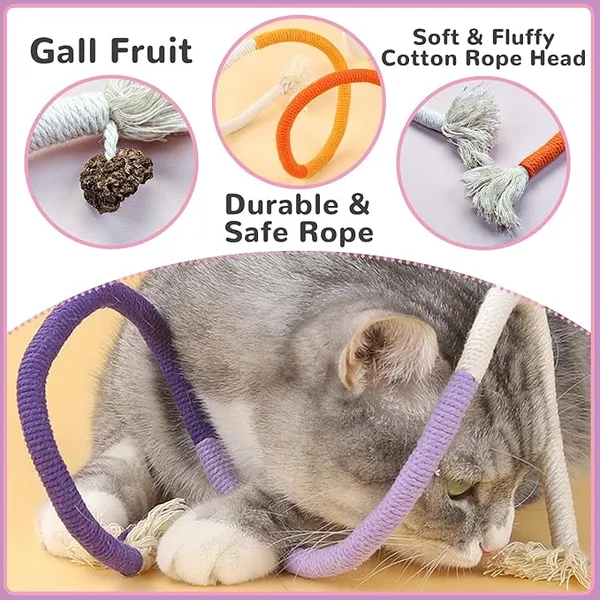 Cotton Rope Toys, 27.55Inches Color Blocking Cotton Rope Toys, Safe Cat Toys Teething Chew For Boredom And Stimulating